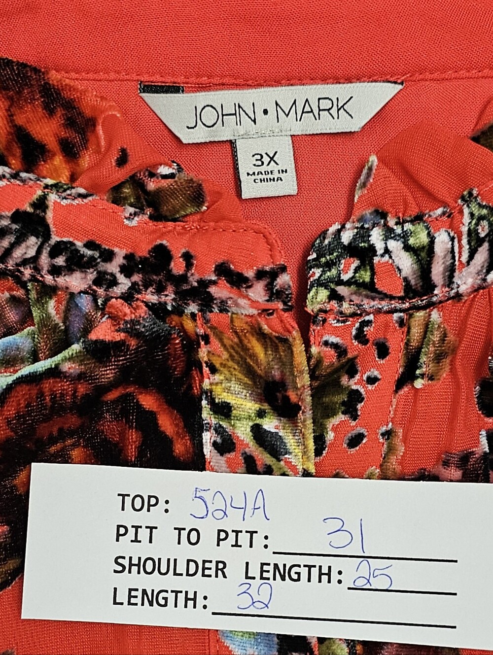 John Mark Red Burnout Velvet Blouse Floral Animal Print Women's Plus Size 3X NWT - Picture 7 of 16